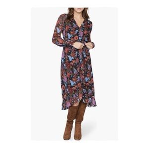 PAIGE Paulette Floral Long Sleeve Silk Midi Dress NWT